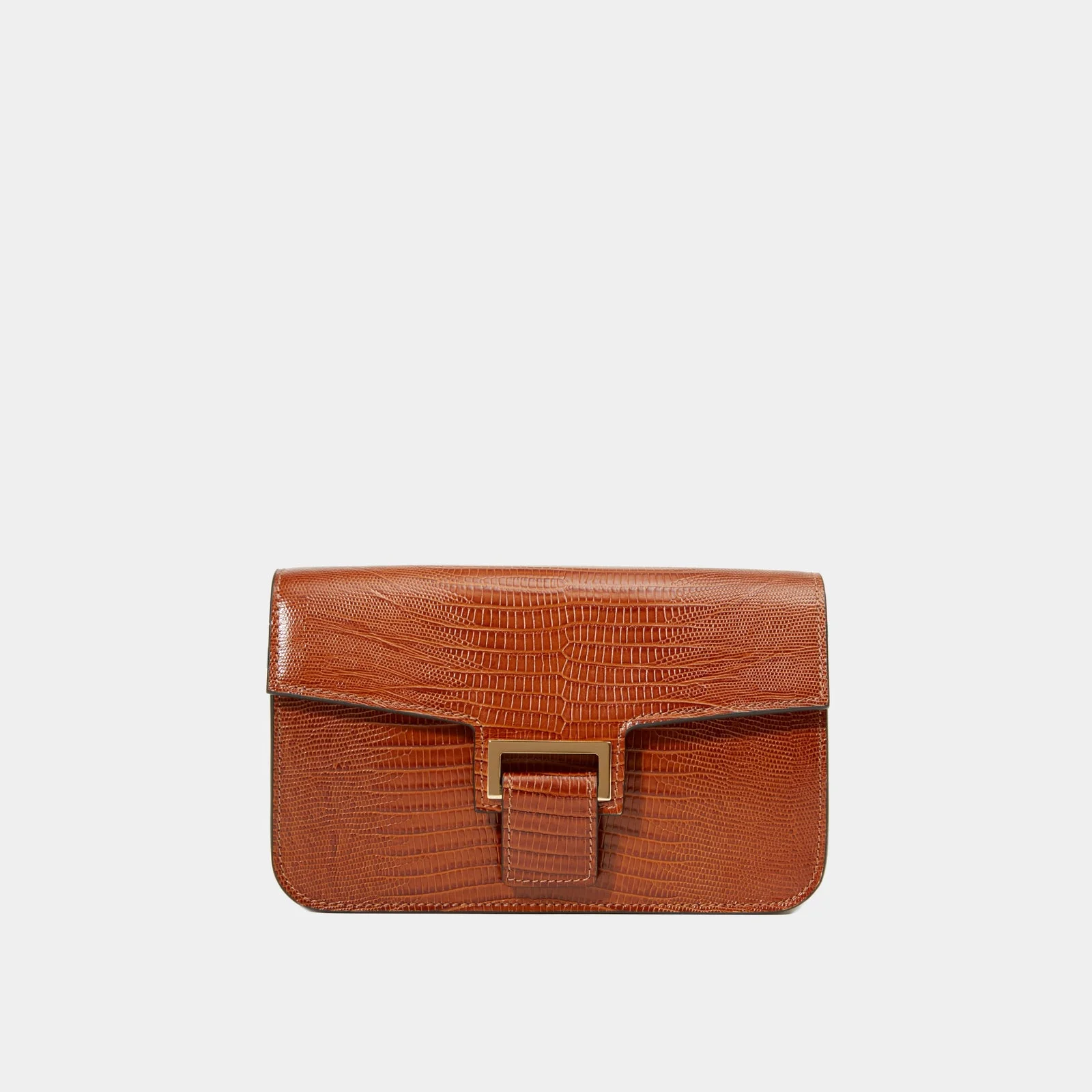 Le Sac Baguette Printed Lizard Camel