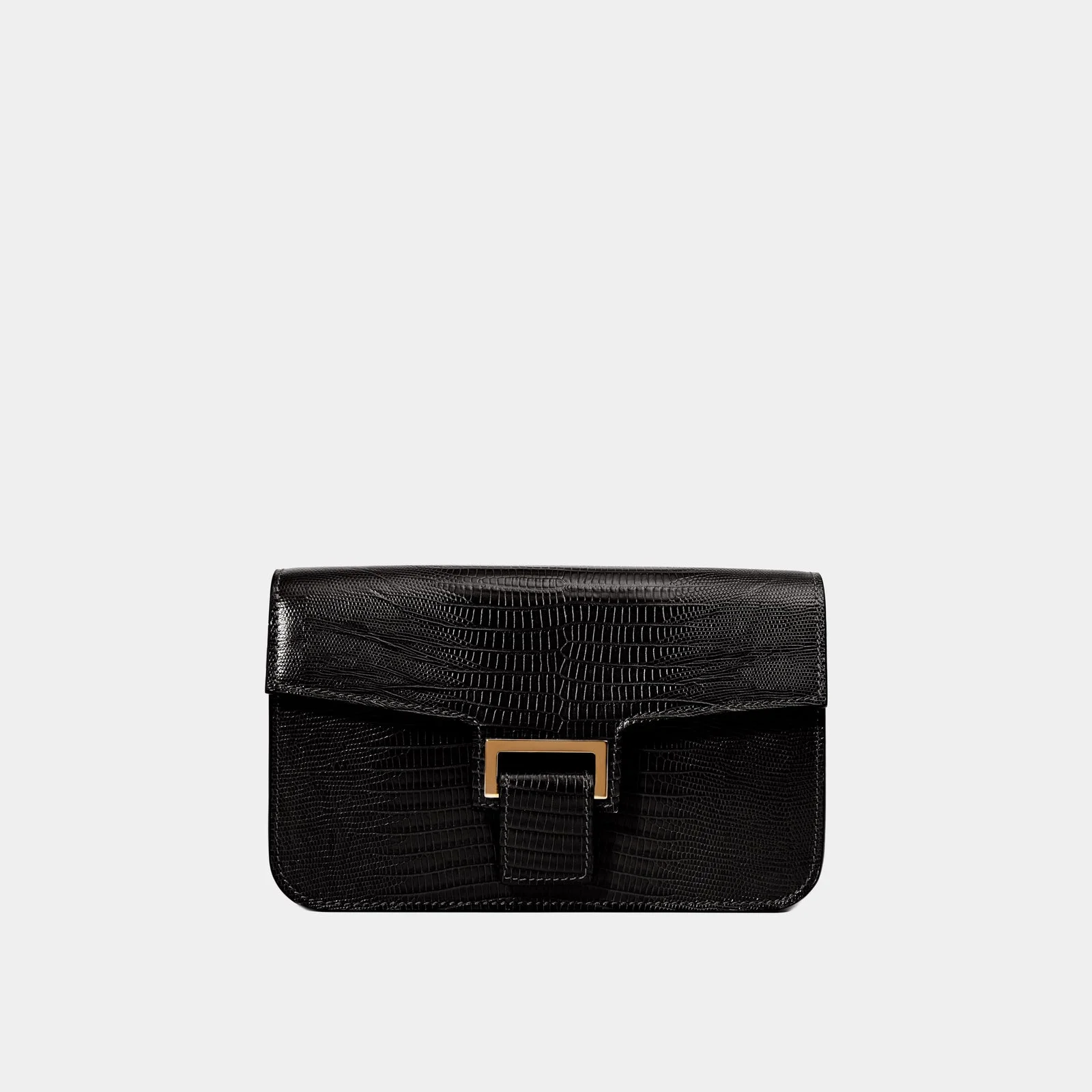 Le Sac Baguette Printed Lizard Black
